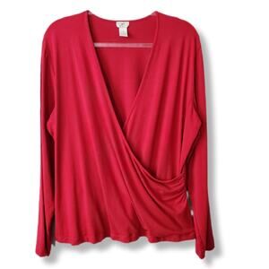 Women 90s J Jill Red Stretch Jersey Knit Top 1X Classic Career Holiday Minimal